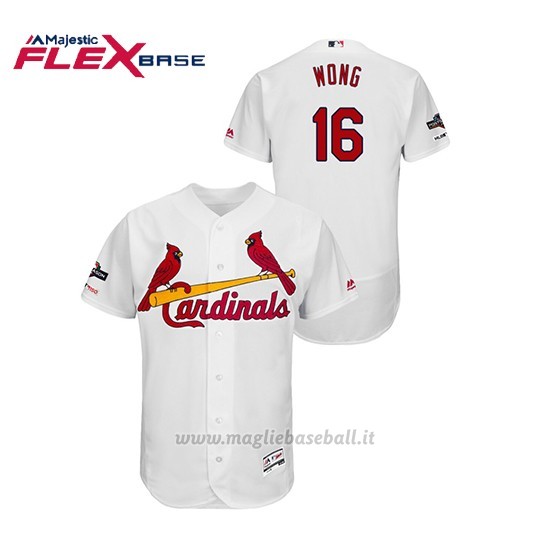 Maglia Baseball Uomo St. Louis Cardinals 16 Kolten Wong 2019 Postseason Flex Base Bianco